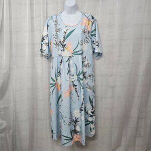 Blue Pink Floral Maxi Dress Bohemian Cottagecore 2XL